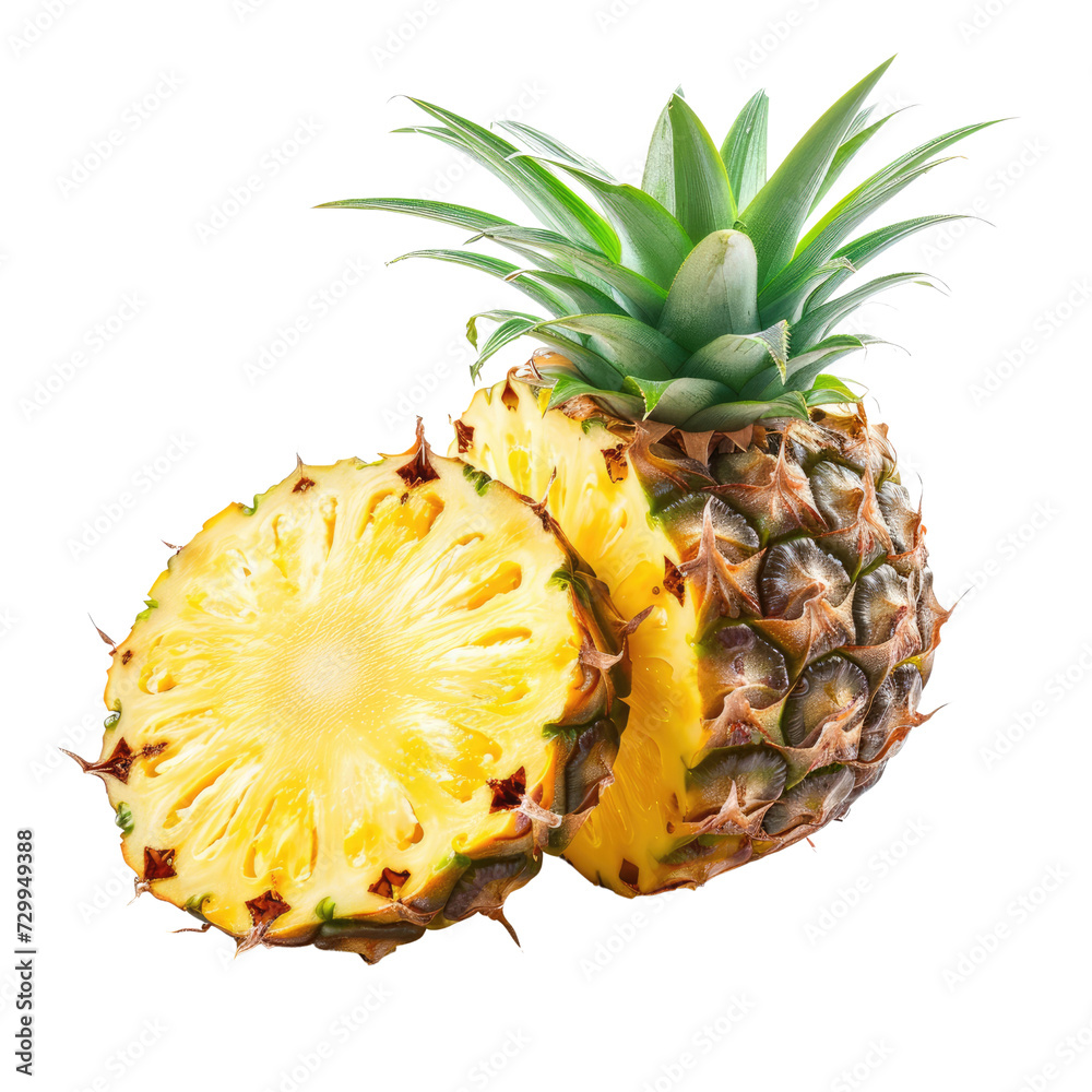 Ripe pineapple cut in half isolated on transparent background Ripe pineapple cut in half isolated on transparent background