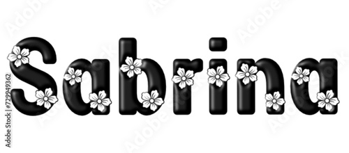 Sabrina - black Color - written with engraved typical Hawaiian hibiscus flowers- ideal for websites, e-mail, sublimation greetings, banners, cards, t-shirt, sweatshirt, prints, cricut,	