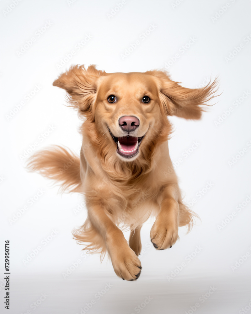 golden retriever dog playful jumping to camera