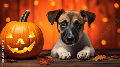 a front view of cute dog eating Pumpkin on a bright colored background_.jpg