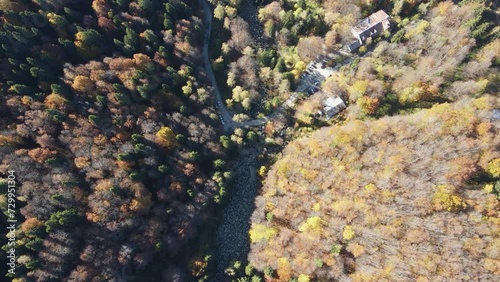 Aerial autumn view of Stone river know as Zlatnite Mostove (Golden Bridges) at Vitosha Mountain, Sofia City Region, Bulgaria photo
