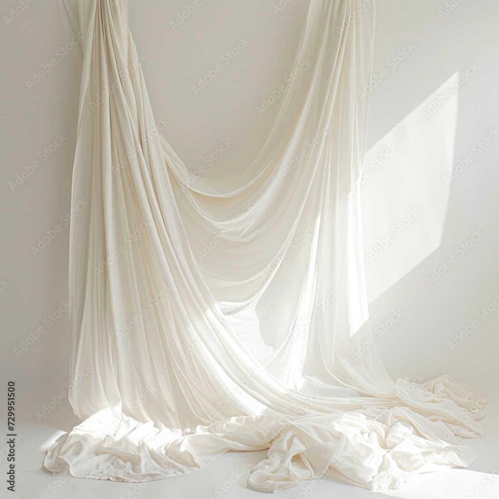 Elegant white linen cloth against a clean white backdrop