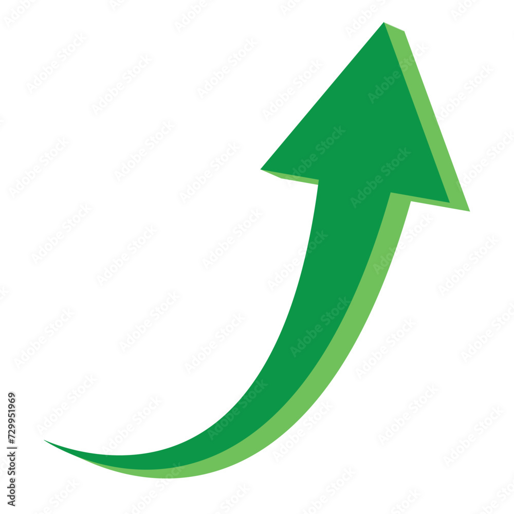 Single green arrow growing pointing up on chart graph bars icon, success graph trending upwards flat design interface infographic element for app ui ux web button, vector isolated on white background Single green arrow growing pointing up on chart graph bars icon, success graph trending upwards flat design interface infographic element for app ui ux web button, vector isolated on white background