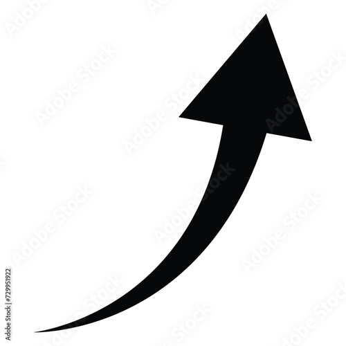 Single black arrow growing pointing up on chart graph bars icon, success graph trending upwards flat design interface infographic element for app ui ux web button, vector isolated on white background