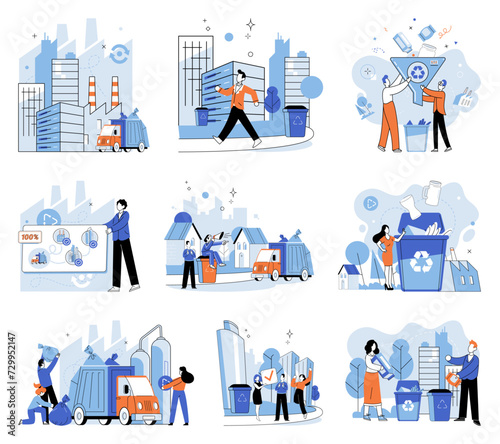 Waste disposal. Vector illustration. Waste disposal is like taking responsibility for garbage and trash we generate, ensuring they are properly managed and processed It is metaphorical