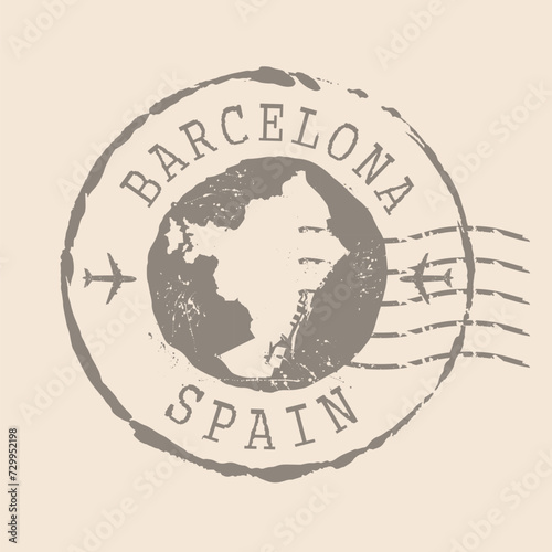 Stamp Postal of  Barcelona is the city of  Spain. Map Silhouette rubber Seal.  Design Retro Travel. Seal of Map Barcelona  grunge  for your design.  EPS10