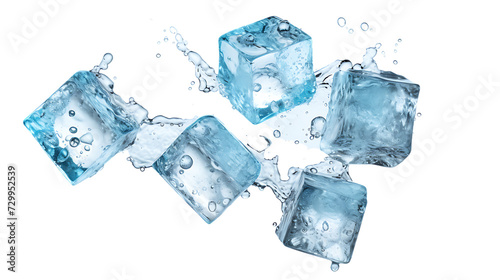 Four flying ice cubes isolated on white background png image