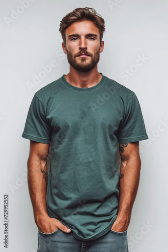 Wallpaper Mural Distinctive Tees Display, Green T shirt Precision Logo Mockup for Male T shirts, Elevating Brand Aesthetics Torontodigital.ca