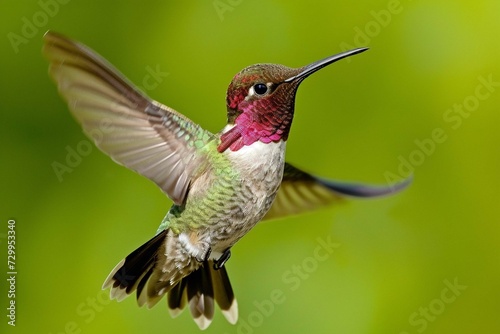 A plumeleteer hummingbird hovers by the flying photo