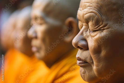 closeup of monks face in deep meditation