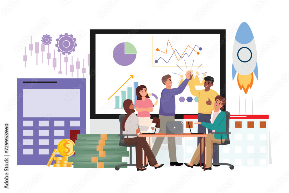 Two male colleagues seal success with high fives in a multicultural workspace. Business, start up, project, success concept illustration. Two male colleagues seal success with high fives in a multicultural workspace. Business, start up, project, success concept illustration.