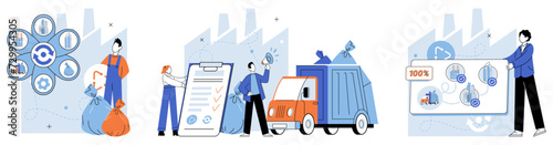 Waste disposal. Vector illustration. By transforming discarded materials into valuable resources, we creduce our reliance on virgin materials and promote circular economy These practices contribute