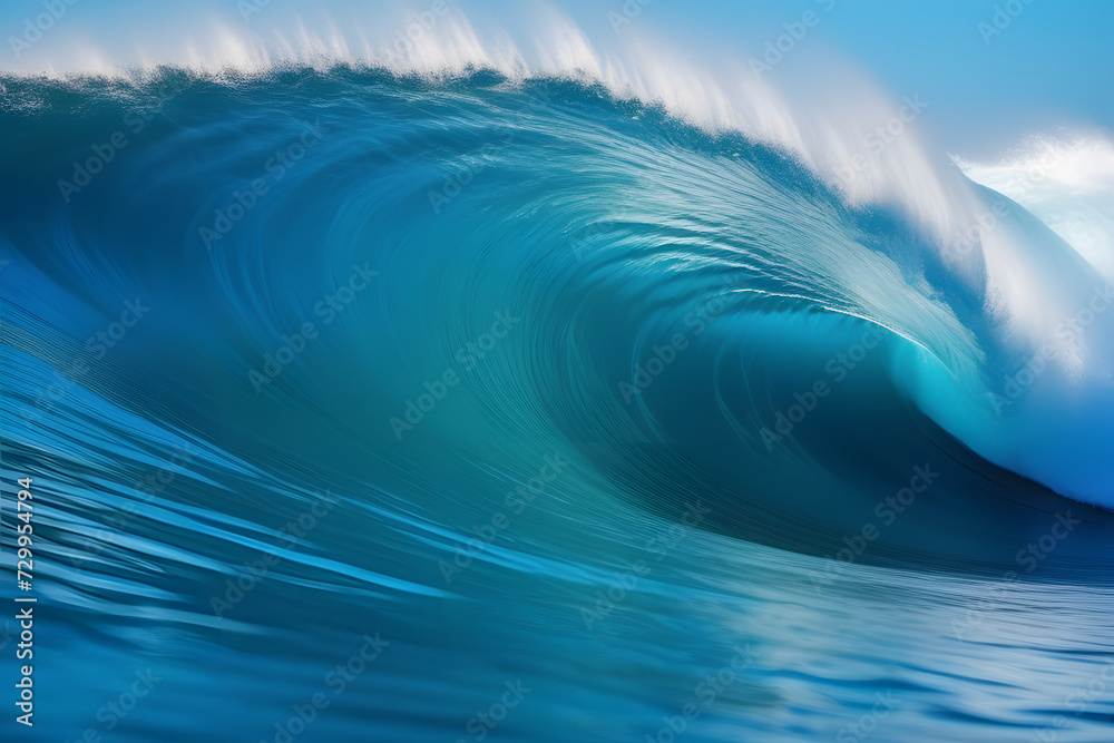 Dramatic Capture of a Gigantic Blue Ocean Wave Curling and Breaking with White Foam - obrazy, fototapety, plakaty 