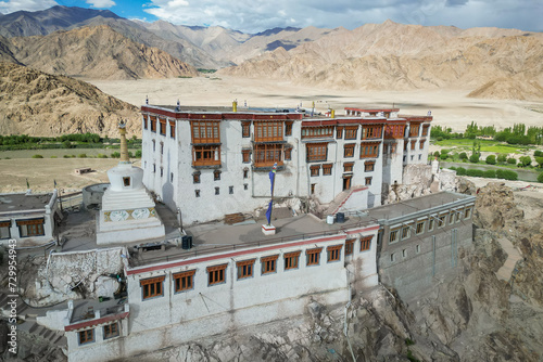 Stakna monastery, aerial view, Ladakh, Northern India, Himalayas, India photo