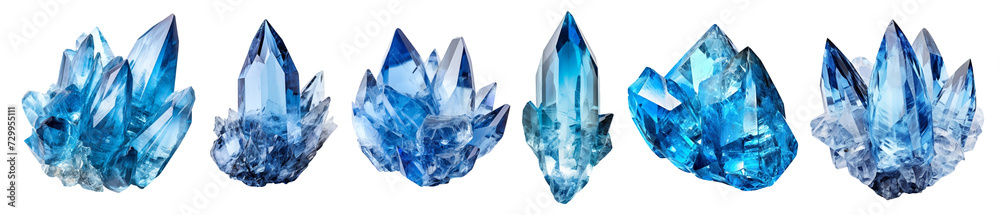 isolated illustrations set of blue gem crystal. Created with Generative AI isolated illustrations set of blue gem crystal. Created with Generative AI