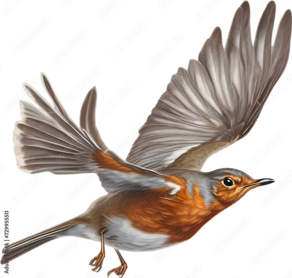 Fototapeta premium Robin bird, Close-up colored-pencil sketch of European Robin, Erithacus rubecula.