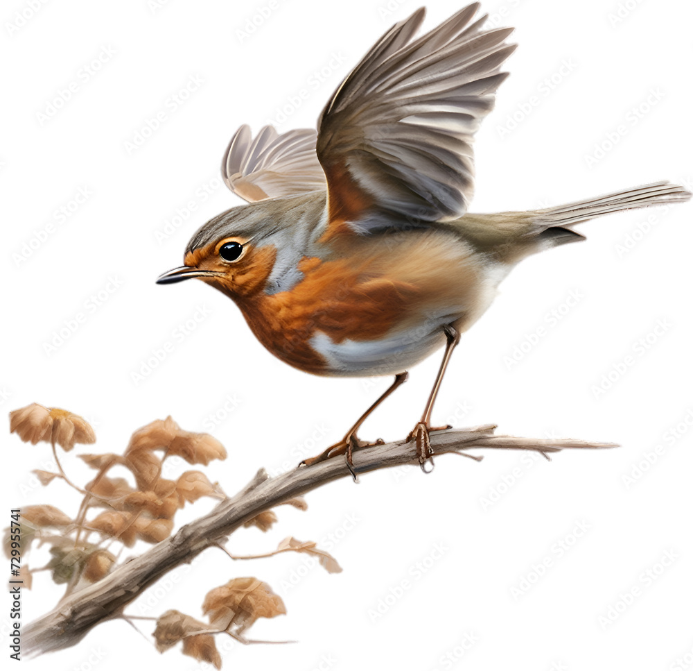 Fototapeta premium Robin bird, Close-up colored-pencil sketch of European Robin, Erithacus rubecula.