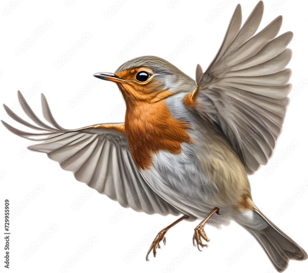 Fototapeta premium Robin bird, Close-up colored-pencil sketch of European Robin, Erithacus rubecula.