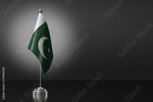 Small Pakistan Flag in Front of Black Background, 3d Rendering