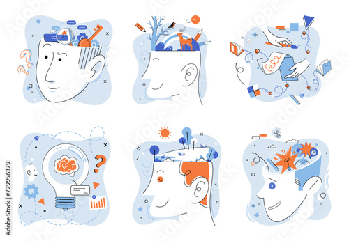 Mindset. Vector illustration. Developing growth mindset leads to improved thinking skills The psychology learning explores cognitive processes behind knowledge acquisition Attitude is key factor
