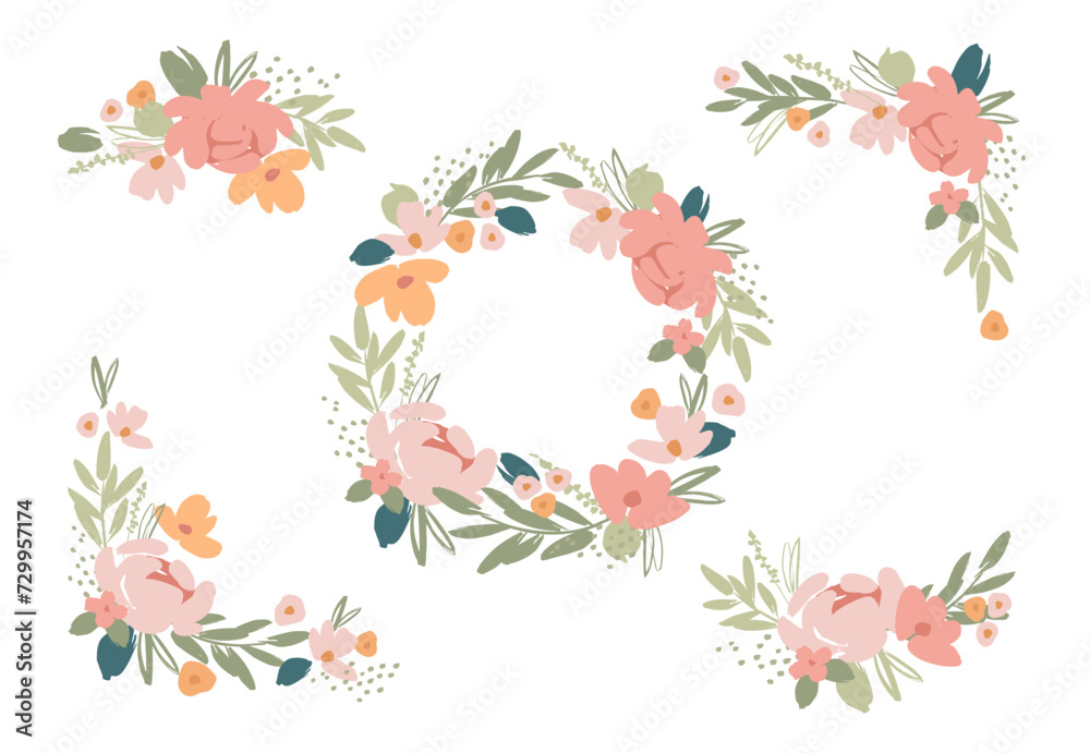 Vector isolated floral design with cute flowers. Template for card, poster, flyer, t-shirt, home decor and other Vector isolated floral design with cute flowers. Template for card, poster, flyer, t-shirt, home decor and other