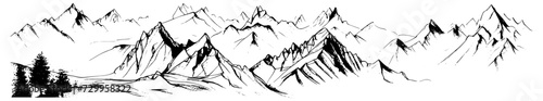 Vector seamless mountain sketch, endless rock ranges panorama illustration.