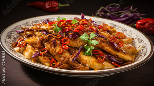 Famous Chinese dish spicy fish boiled with pickle 