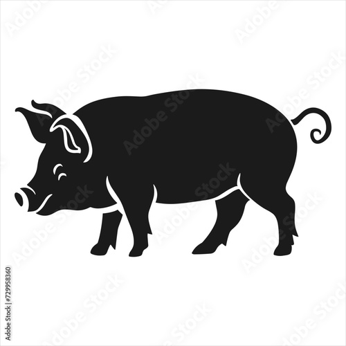 black silhouette of a Pig with thick outline side view isolated