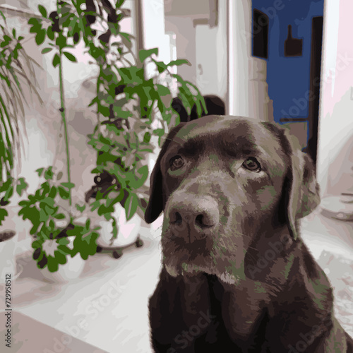 Brown labrador retriever. Funny dog. Pet. Cute animal. A dog that wants to eat.