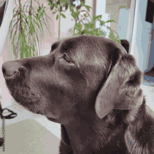 Brown labrador retriever. Funny dog. Pet. Cute animal. A dog that wants to eat.