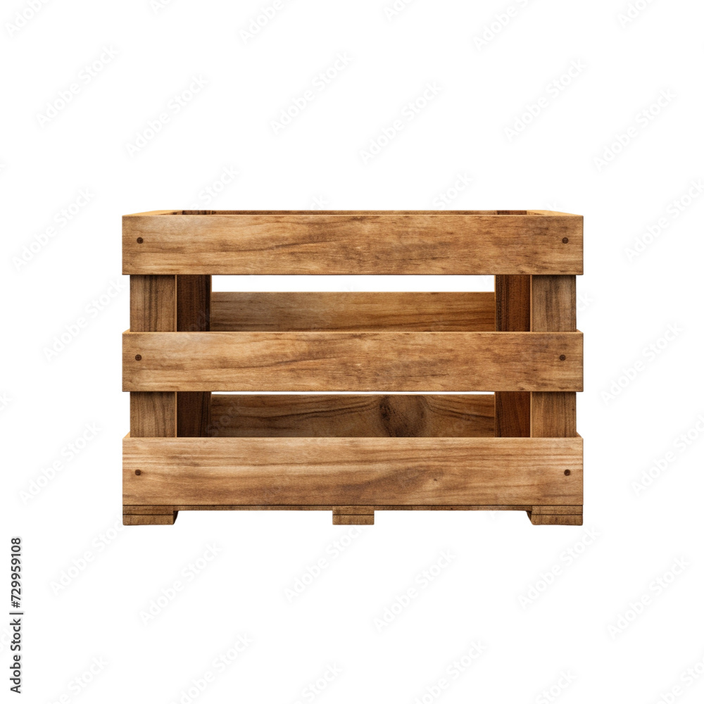 Wooden crate isolated on transparent, generative AI Wooden crate isolated on transparent, generative AI