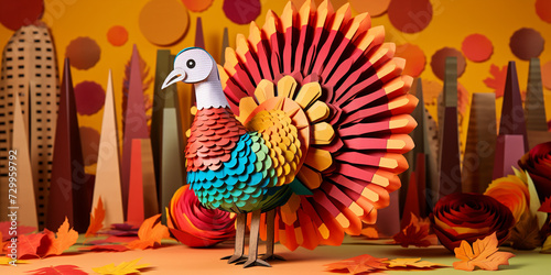 A faux feather turkey craft made with construction paper 