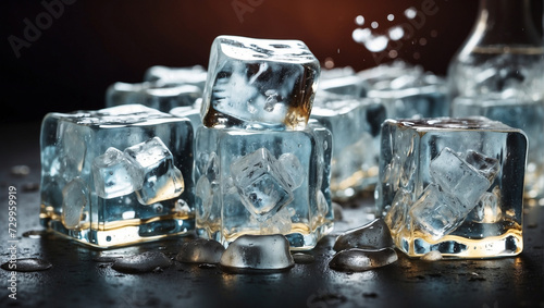 ice cubes on a dark background