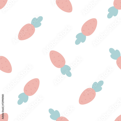 Cartoon carrots seamless pattern. Easter theme background. Flat design. Vegetable wallpaper.