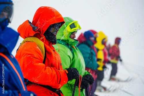 mushers dressed in brightly colored parkas for visibility