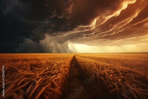 Dramatic stormy sky over wheat field © Berezhna_Iuliia