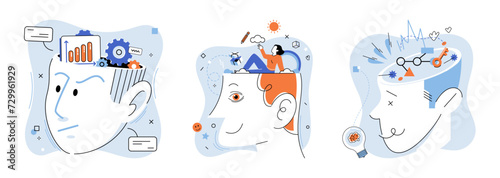 Mindset. Vector illustration. Positive thinking fosters self-awareness and fosters personal growth Imagination fuels exploration new ideas and stimulates originality Contemplation and meditation