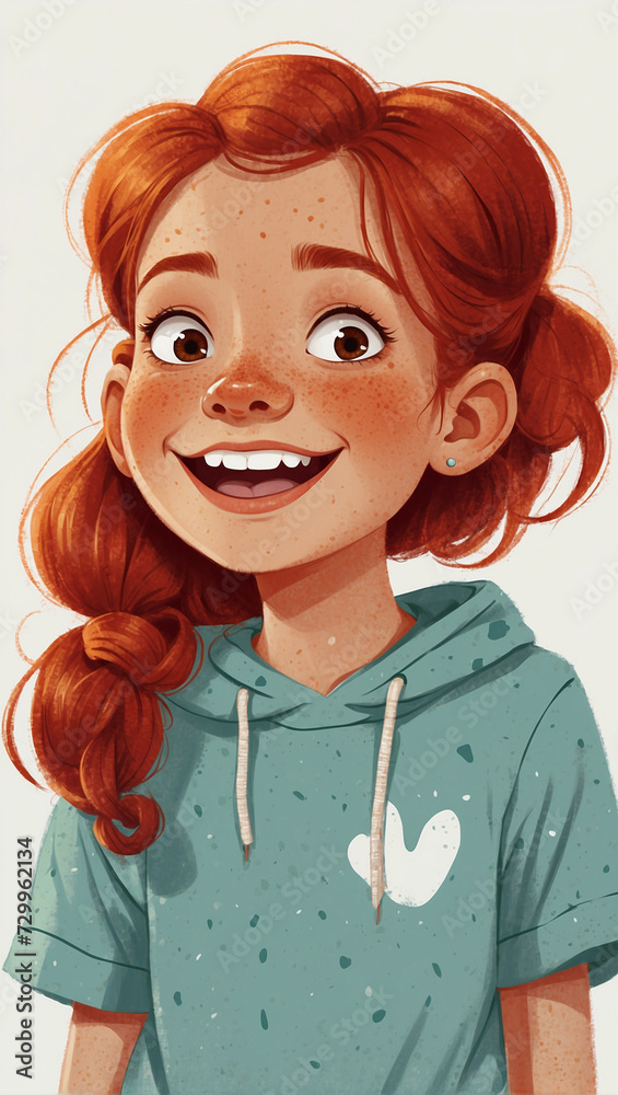 cheerful red-haired girl with freckles cheerful red-haired girl with freckles