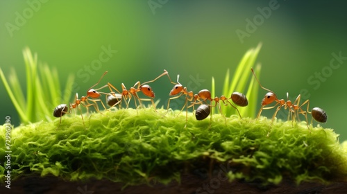 Ants Swarming Across a Blade of Grass (Macro) © Abdul