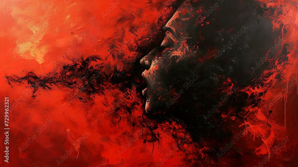 Abstract art, hell, minimal red, pain, fire, hidden faces Abstract art, hell, minimal red, pain, fire, hidden faces