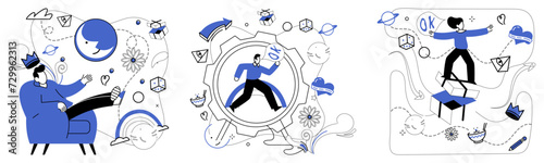 Business modeling vector illustration. Designing business model is akin to sculpting structure withstands test financial evolution Management, maestro business, orchestrates symphony success