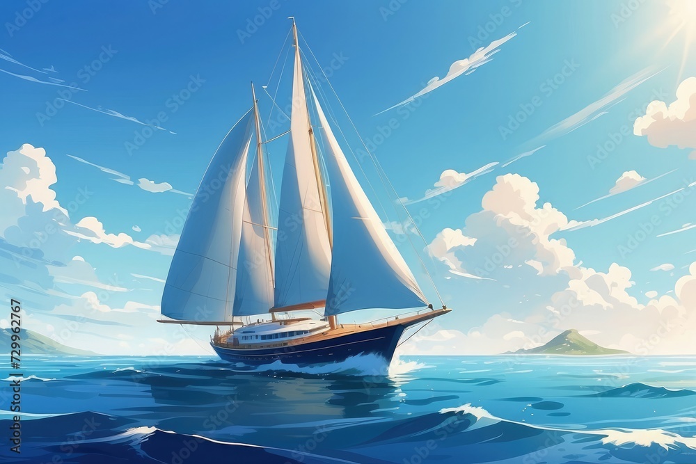 Sailing Ship against Azure Sky Illustration