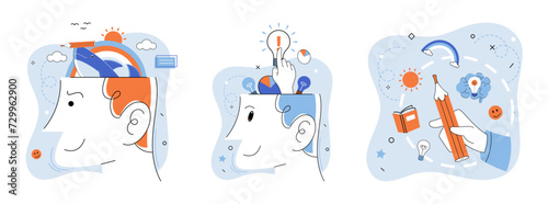 Mindset. Vector illustration. A positive mindset is foundation for achieving success Continuous improvement is key to long-term success Developing intelligence is lifelong journey The psychology