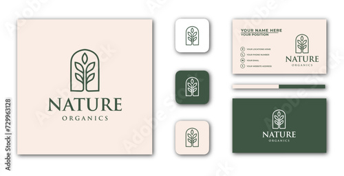 Design business cards and nature logos in a minimalist style. logo can be used for spa, beauty salon, decoration, boutique.