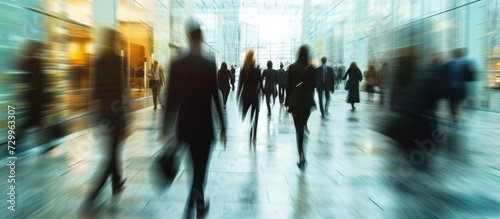 Blurred motion of business professionals walking.