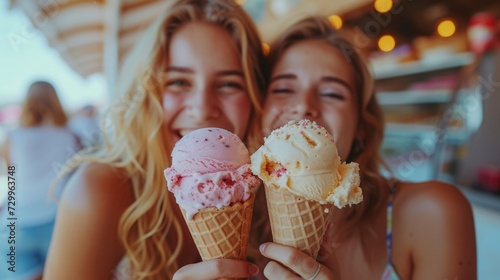 Friends Sharing Ice Cream on Sunny Day