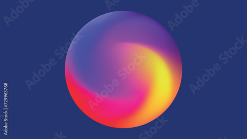 Colorful gradient background, neon gradation circle with halftone grainy noise, vector poster. Abstract vector sphere symbol. Holographic iridescent color blend of fluorescent transition mesh.