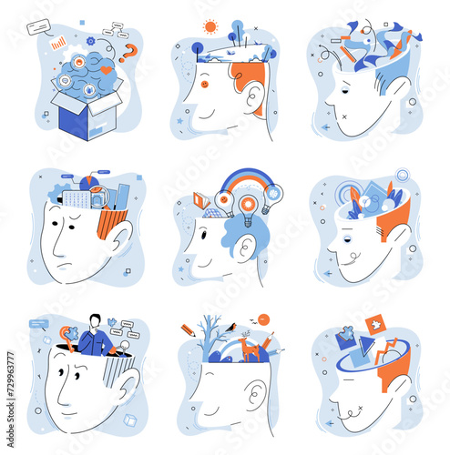 Positive thinking. Vector illustration. An optimistic mindset opens doors to new possibilities The positive thinking concept emphasizes power our thoughts Our feelings can guide us towards positive