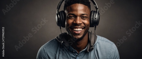 Joyful African American Man with Headphones