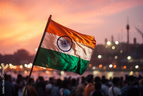 indian flag waving in a air on independence day of india